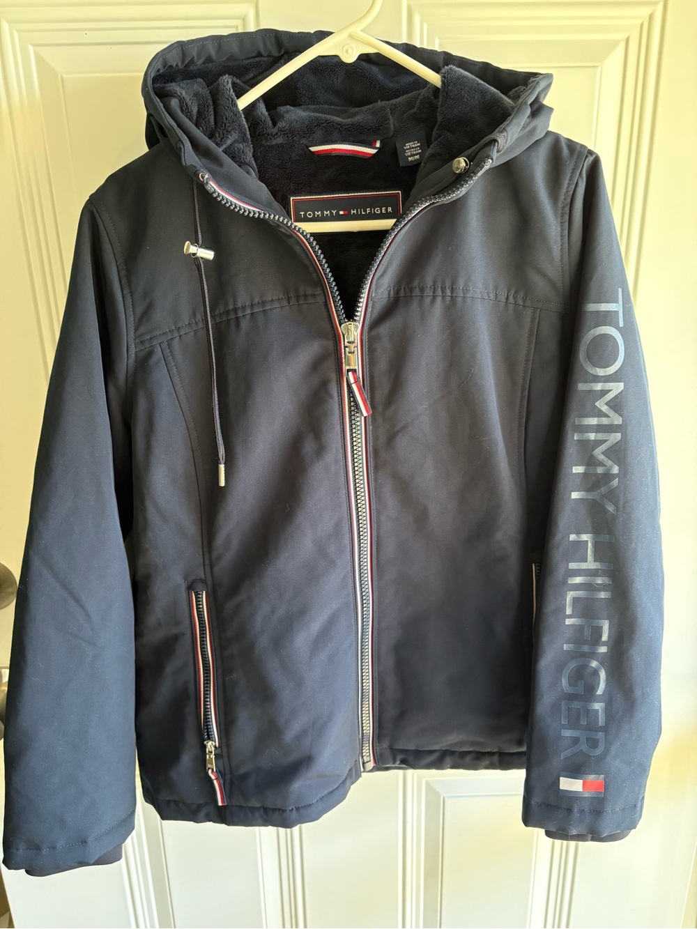 Tommy Hilfiger Navy Hooded Windbreaker with Logo Sleeve